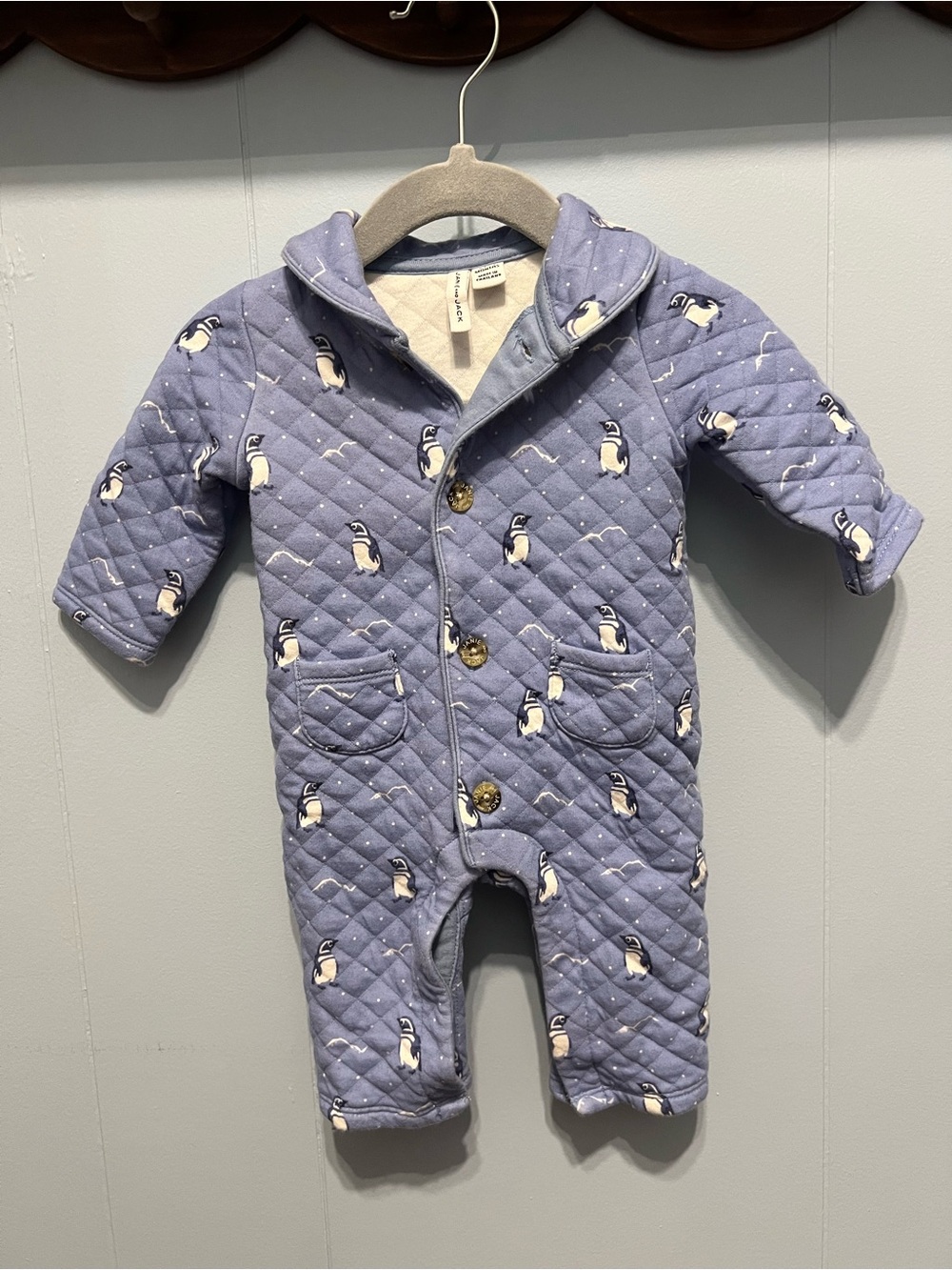 Janie and Jack Quilted Penguin Print One-Piece EUC